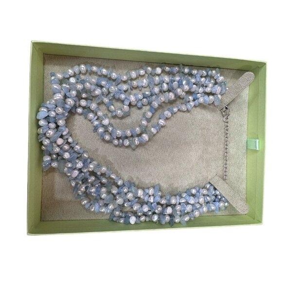 Ross-Simons Aquamarine Bead 6mm Cultured Pearl Torsade Necklace Sterling Silver - Picture 7 of 10